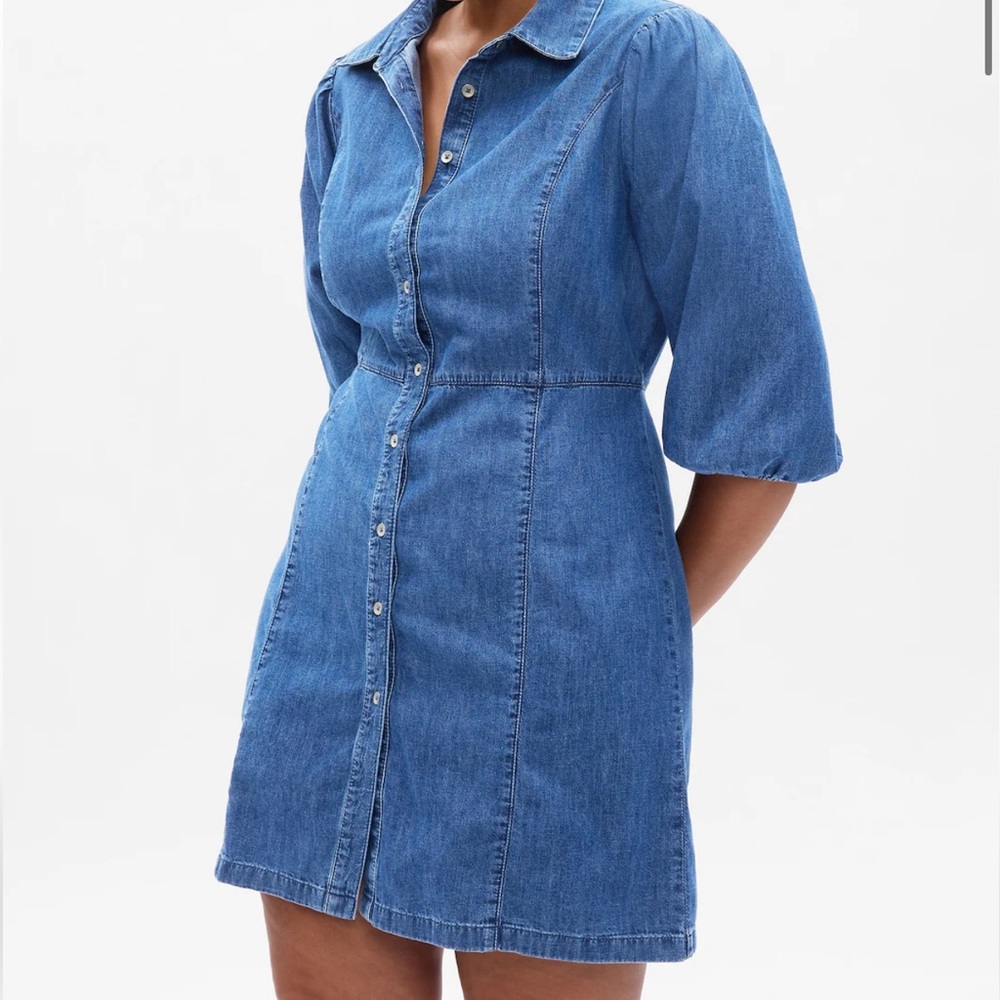 Gap Organic Cotton Puff Sleeve Denim Mini Dress nwt - Picture 2 of 6